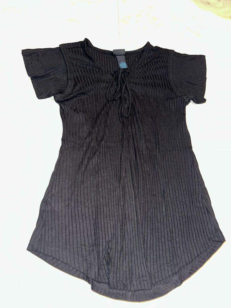 Black Lace-Up Ribbed Top