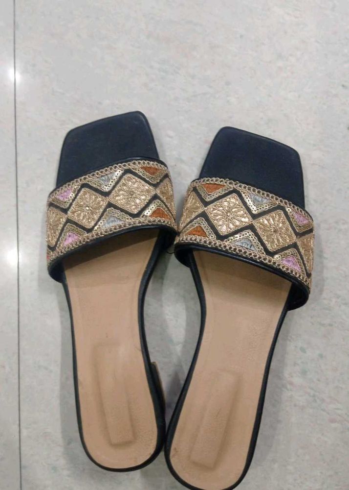 Embroidered Flat Sandals
