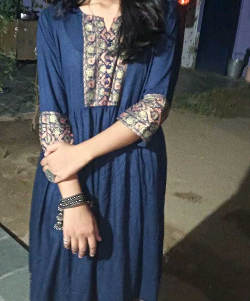 Elegant Blue Kurta with Printed Yoke