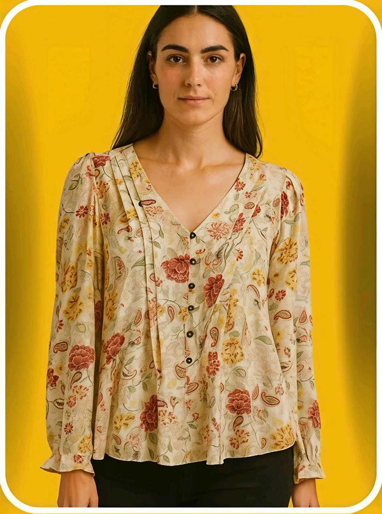 💐Boutique Floral Print V-Neck Pleated Top/Tunic