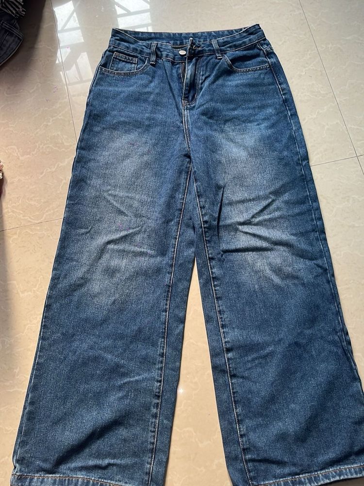 Wide Leg Blue Denim Jeans