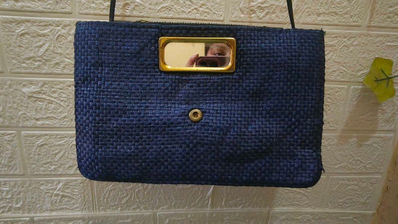 Blue Woven Clutch Bag