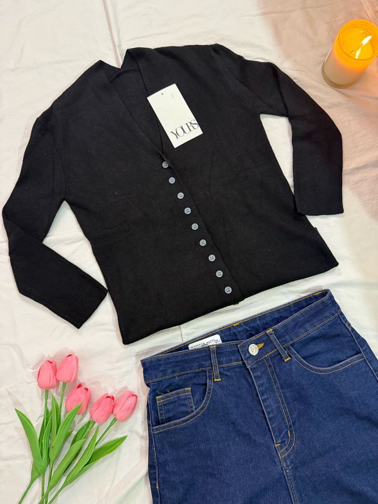 Classic Black Button-Up Cardigan