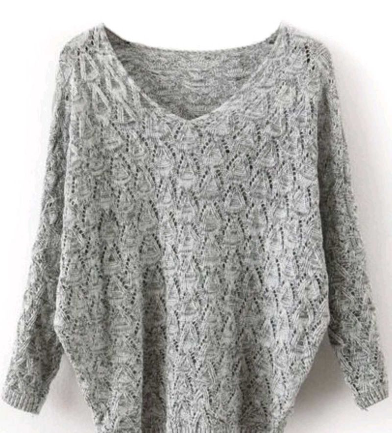 Grey Knit V-Neck Sweater