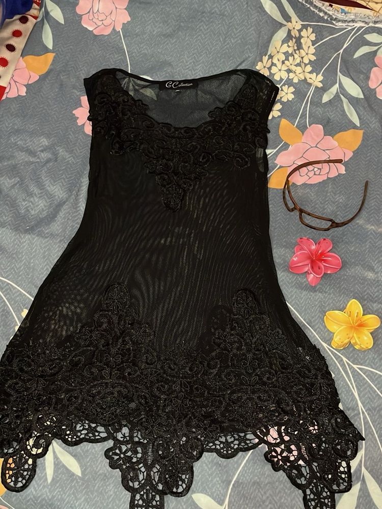 Sheer Black Lace Tunic Top