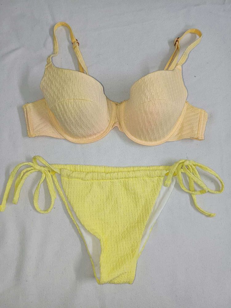 Yellow Textured Bikini Set