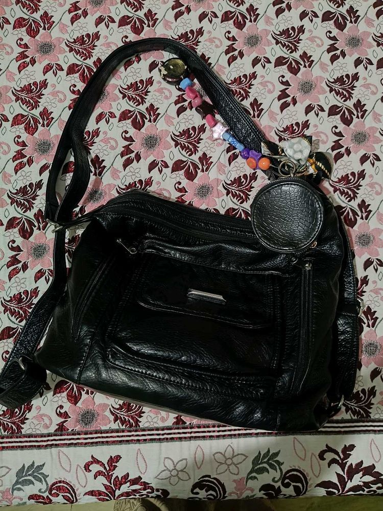 Chic Black Faux Leather Shoulder Bag