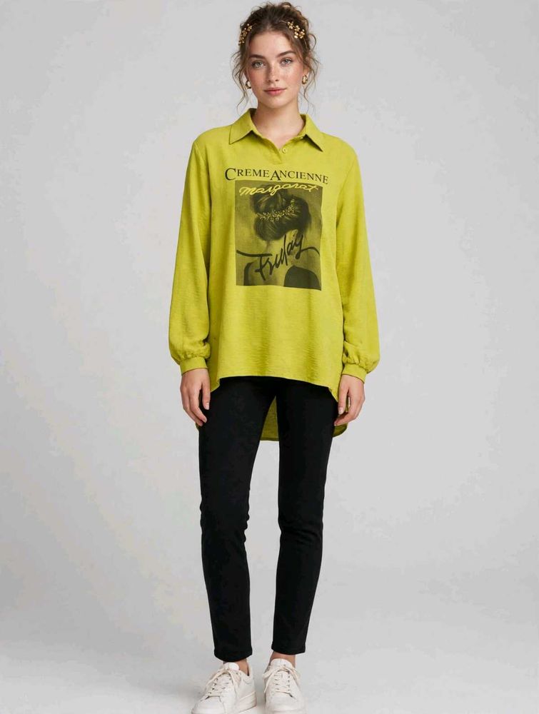 Lime Green Graphic Print Long Sleeve Top