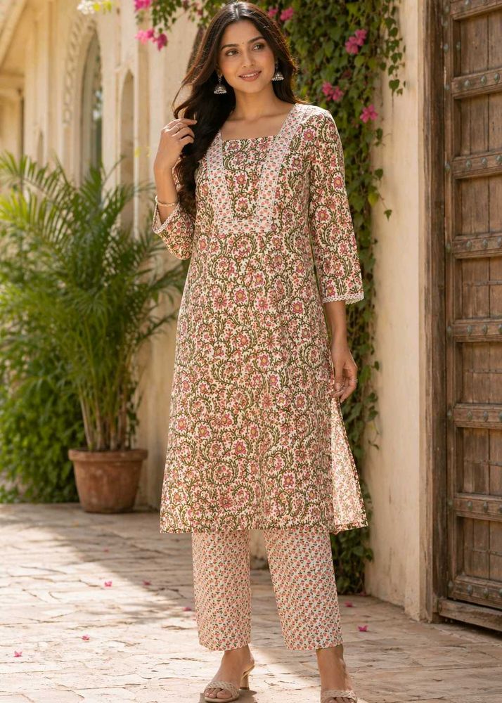 Chic Floral Print Kurta Set