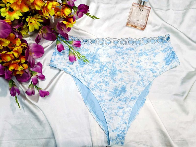 🇳🇿💫🎀Blue Floral High-Waisted Bikini Bottom