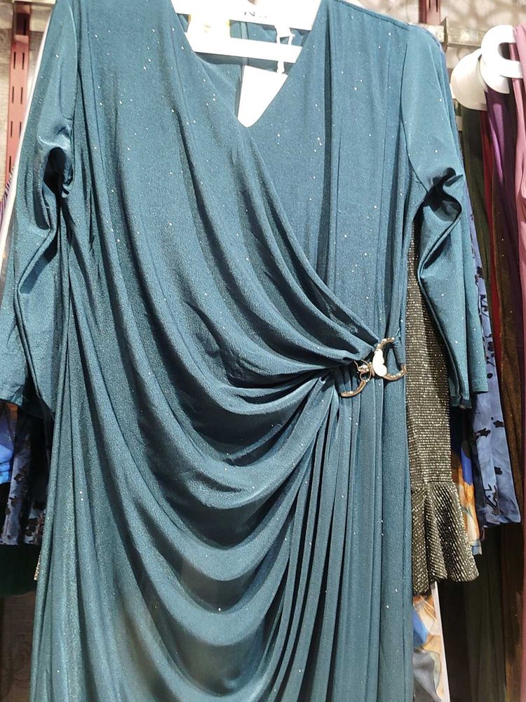 Elegant Teal Sparkle Wrap Dress