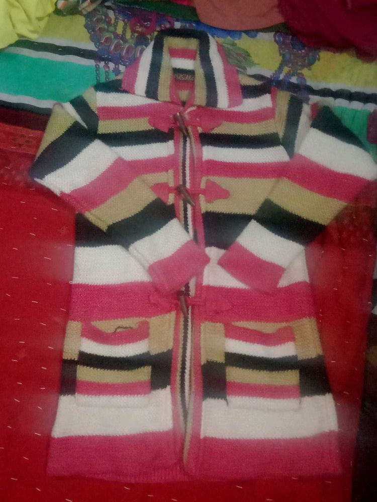 Striped Knit Sweater Coat