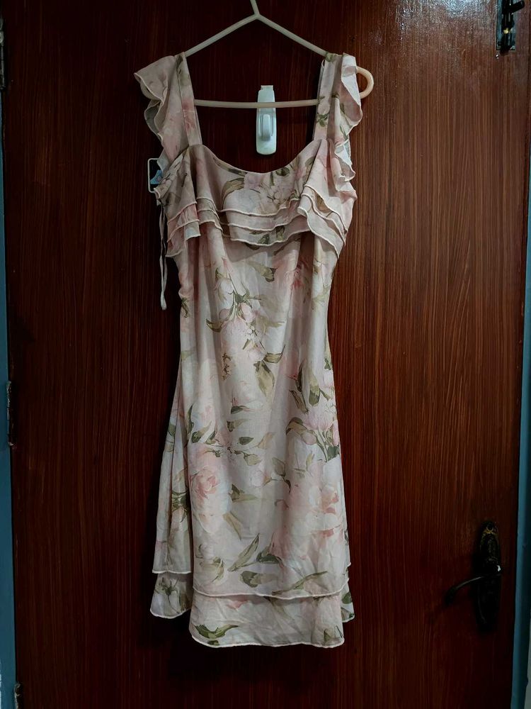 floral pink ruffle dress