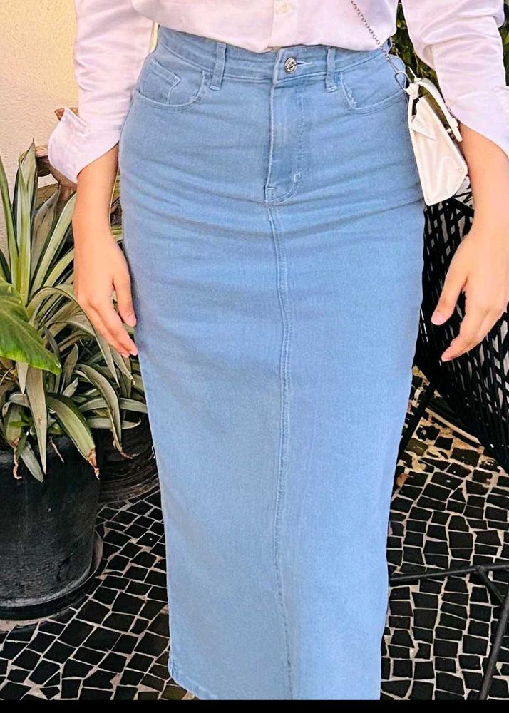 Light Wash Denim Maxi Skirt