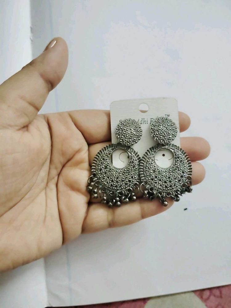 61.Boho Silver Jhumka Earrings