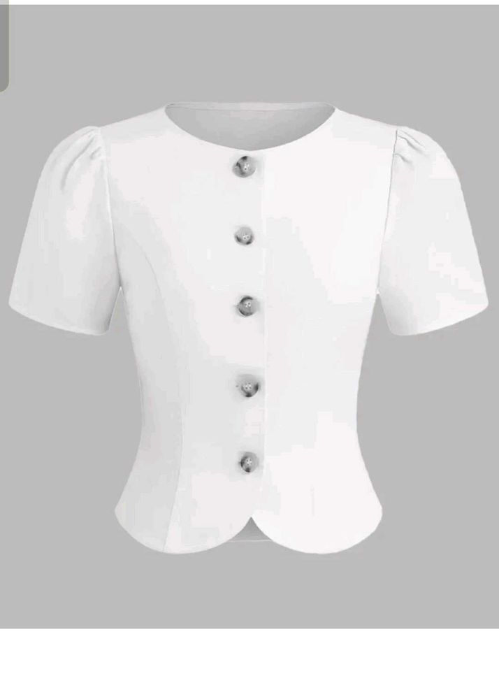 Chic White Puff Sleeve Button-Up Top