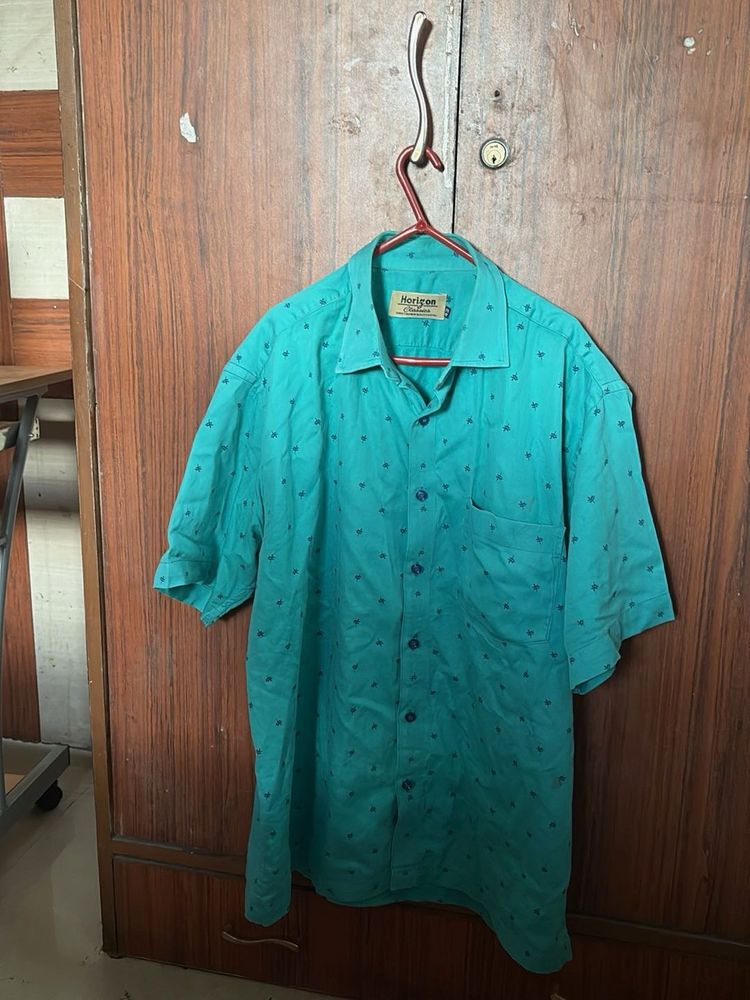Men's Teal Printed Short Sleeve Shirt