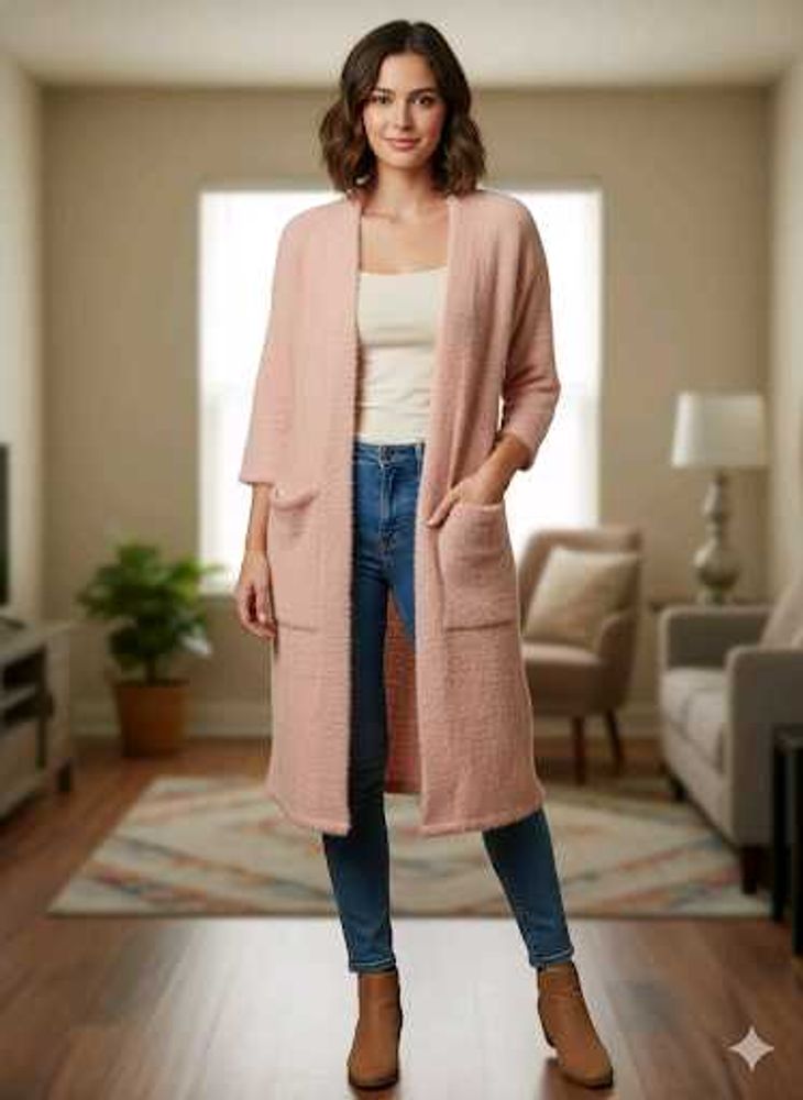 Long Pink Duster Cardigan