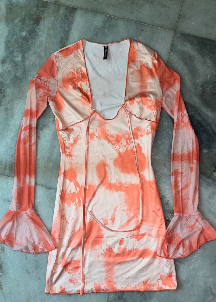 Beach Cover up Sleeve Tie-Dye Mini Dress