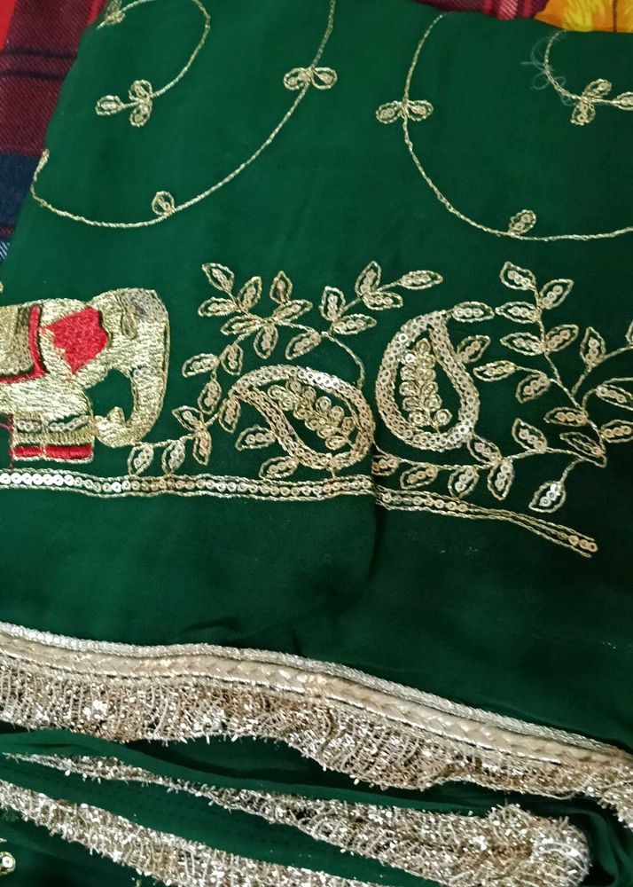 Green Silk Lehenga with Elephant Embroidery