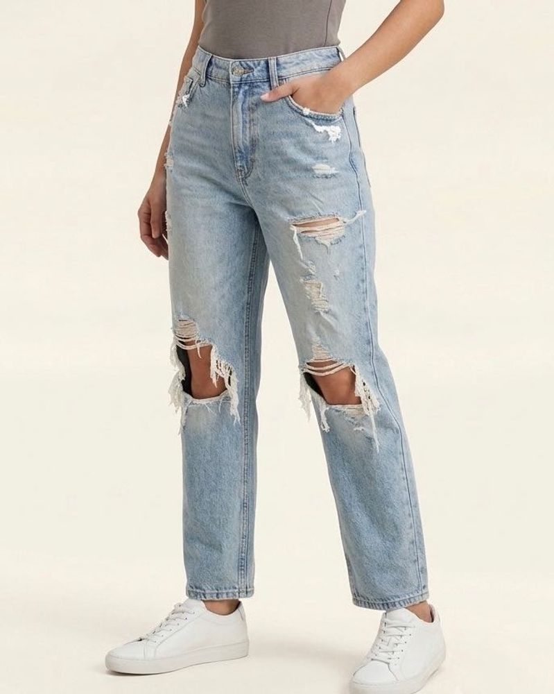Distressed Light Wash Denim Jeans