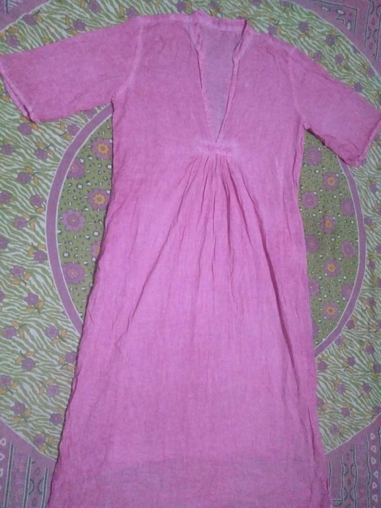 Pink V-Neck Kurta