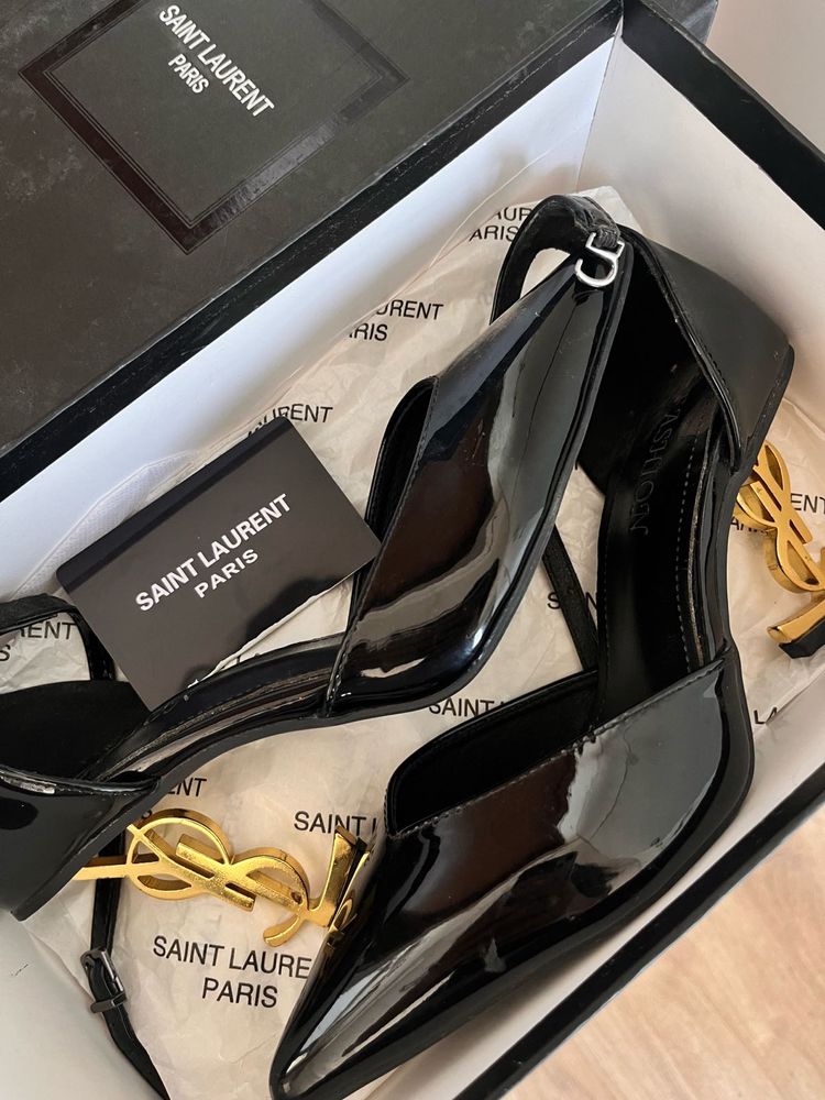 Saint Laurent Paris Black Patent Heels