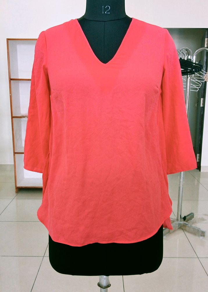 Coral V-Neck Blouse