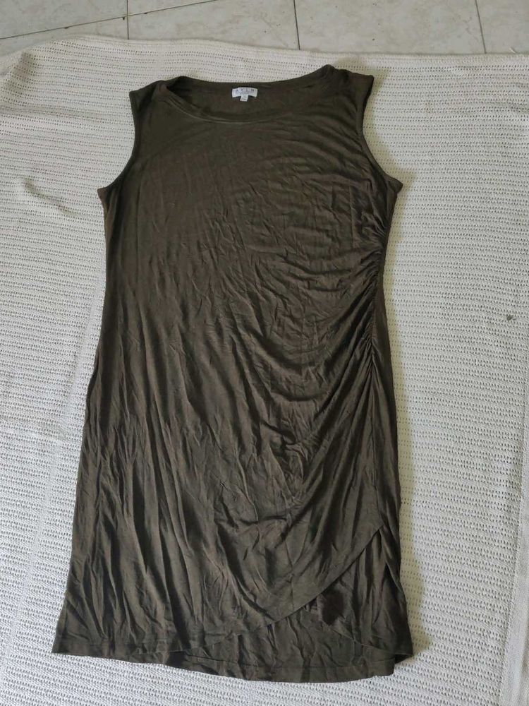 Olive Green Ruched Dress