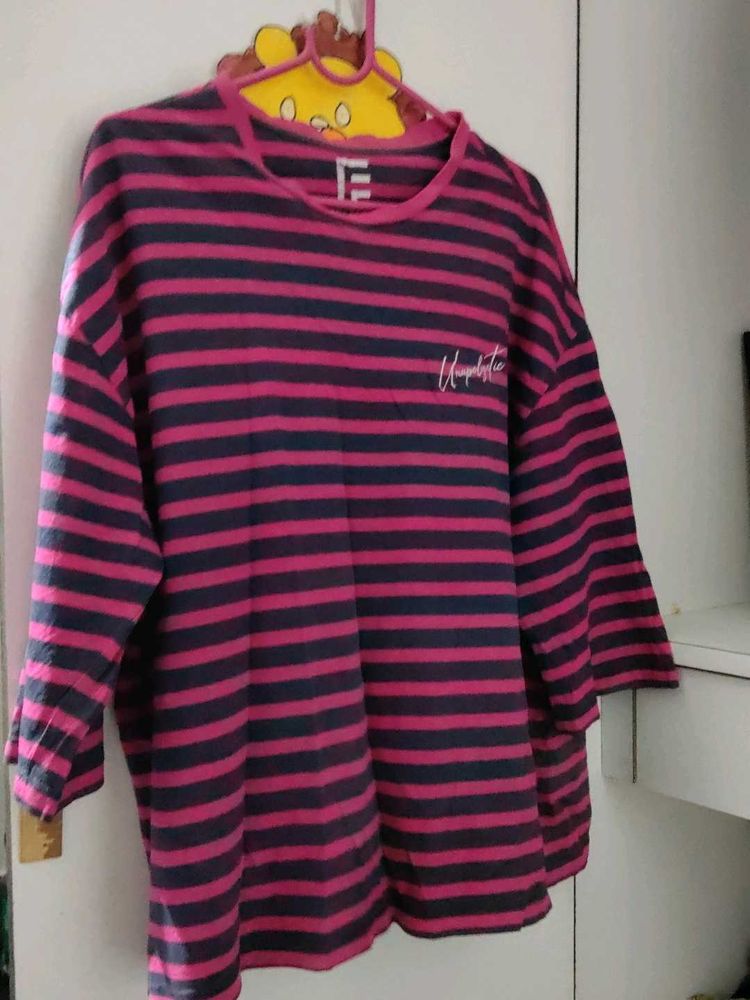 Pink &amp; Navy Striped Long Sleeve T-Shirt