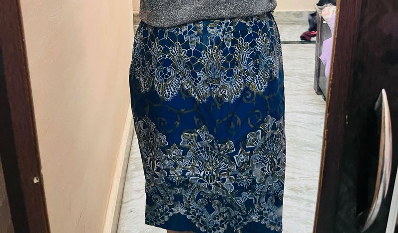 Blue Ethnic Skirt with Intricate Pattern