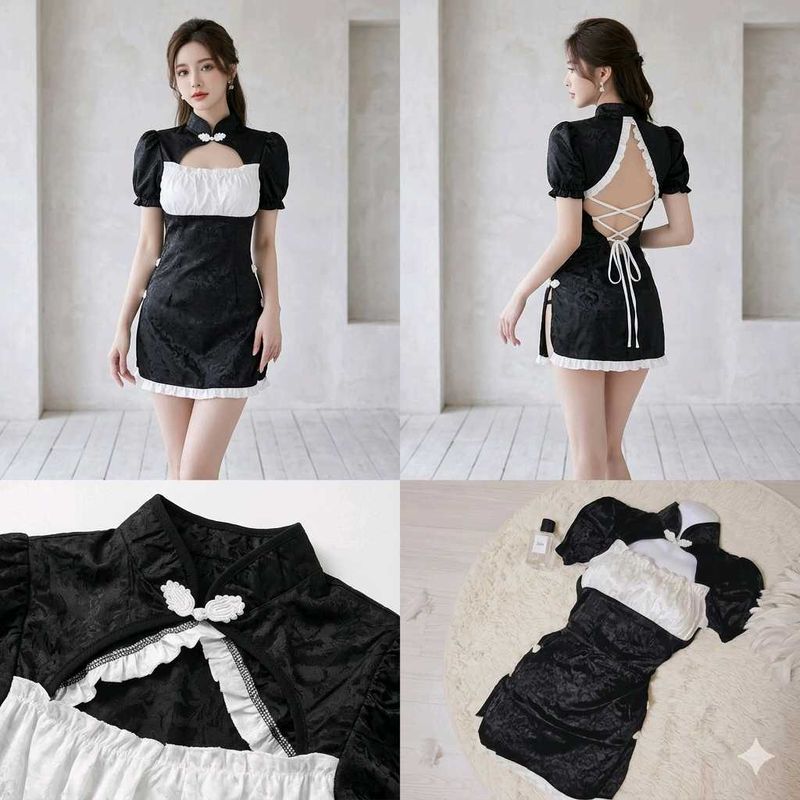 Black &amp; White Cheongsam Dress