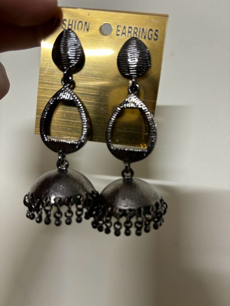 Oxidised Shinny Drop Earrings