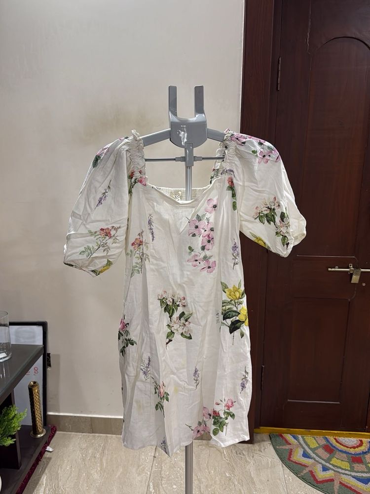 Floral Puff Sleeve Square Neck Dress