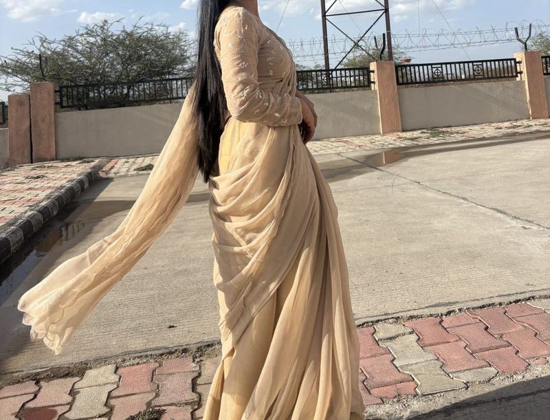 Elegant Beige Embellished Saree