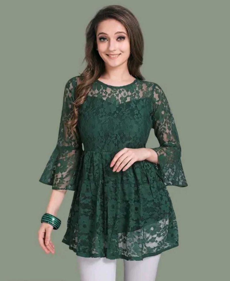Elegant Green Lace Tunic Top
