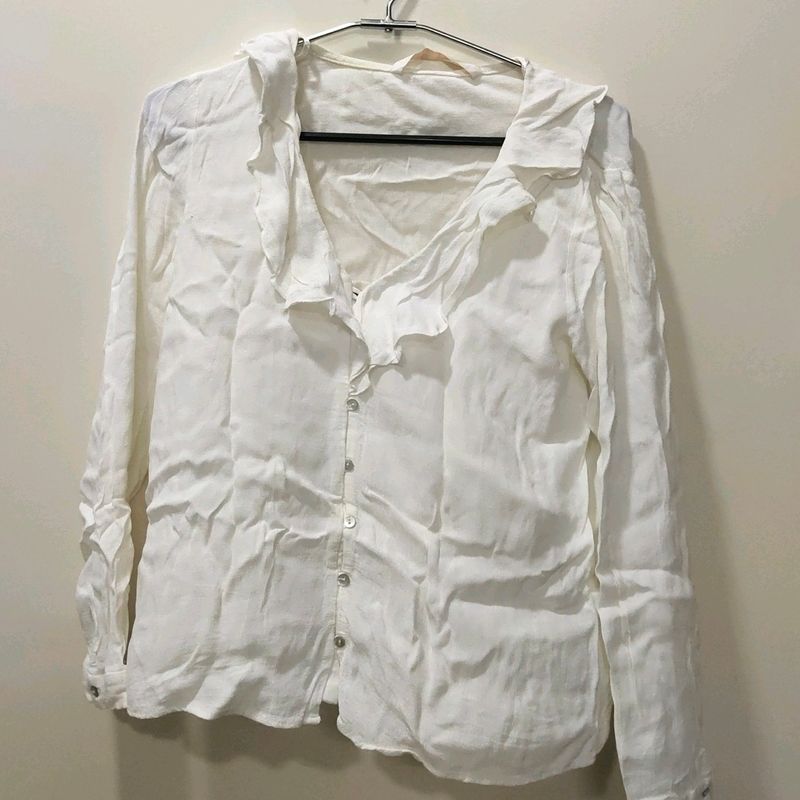 Zara Ruffled neck full sleeves top