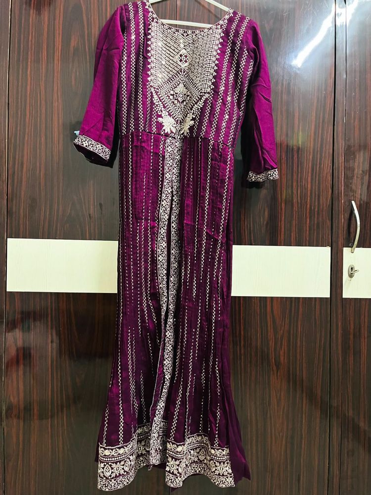 Embroidered Purple Kurta Set