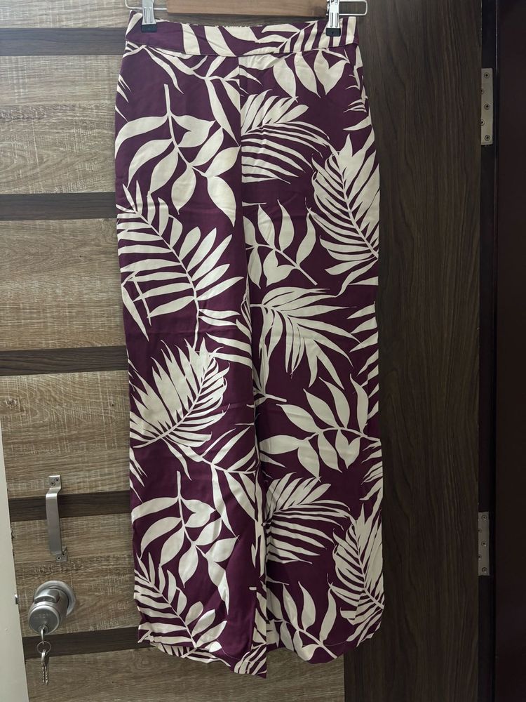 Boho Leaf Print Wide Leg Pants