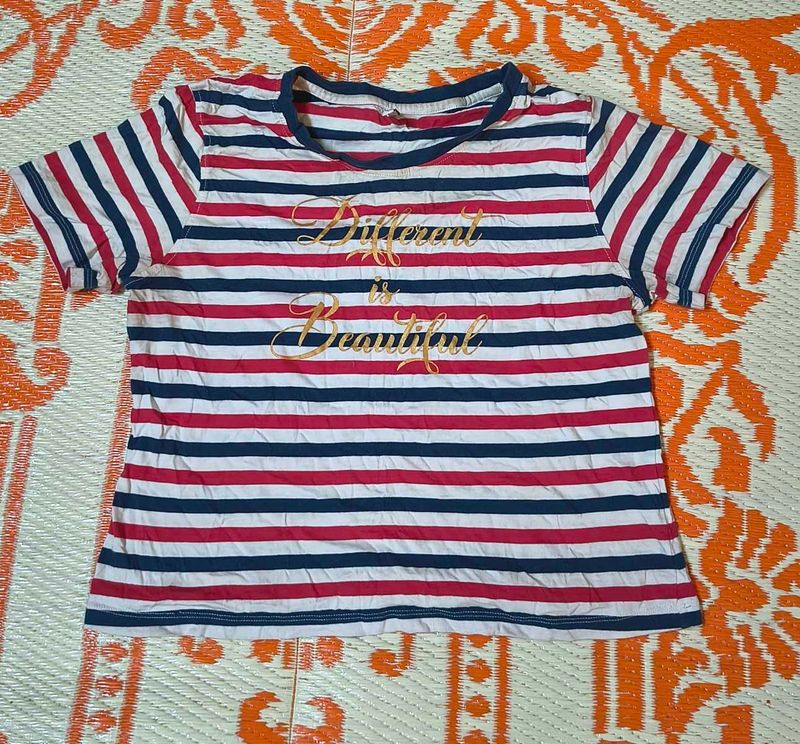 Lee Cooper Striped T-Shirt with Gold Text