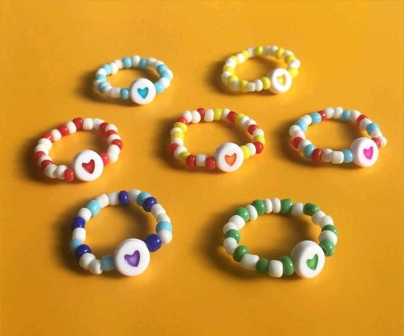 Cute Beaded Heart Rings (Set of 3)