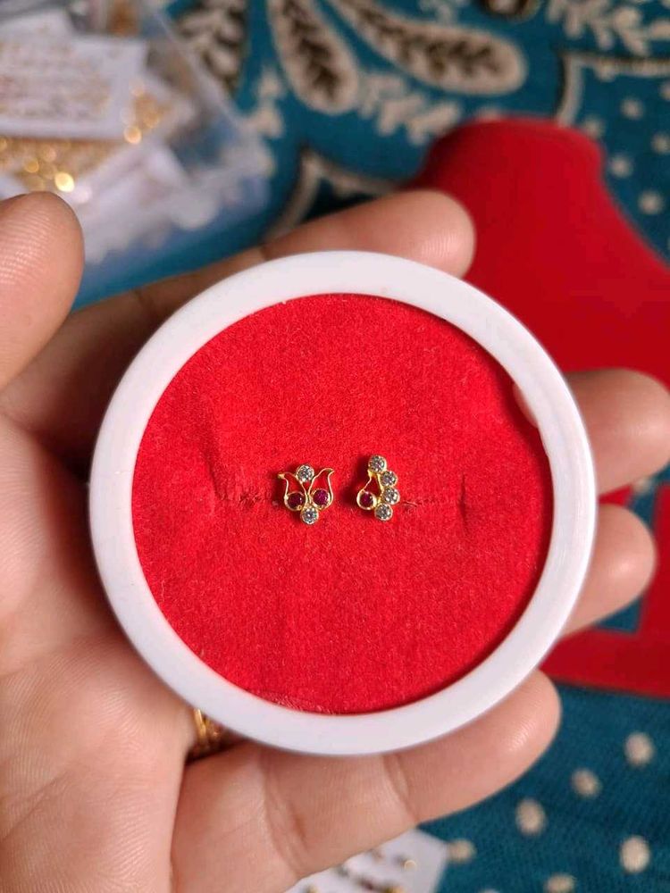 Elegant Gold &amp; Stone Stud Earrings