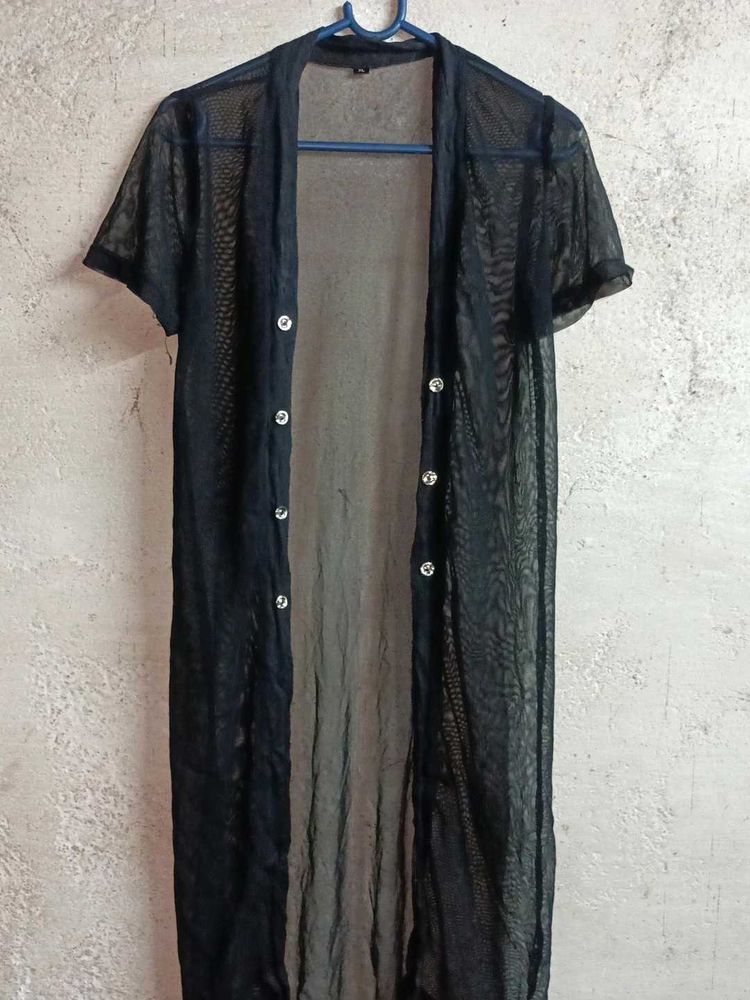 Sheer Black Kimono Shrug Long