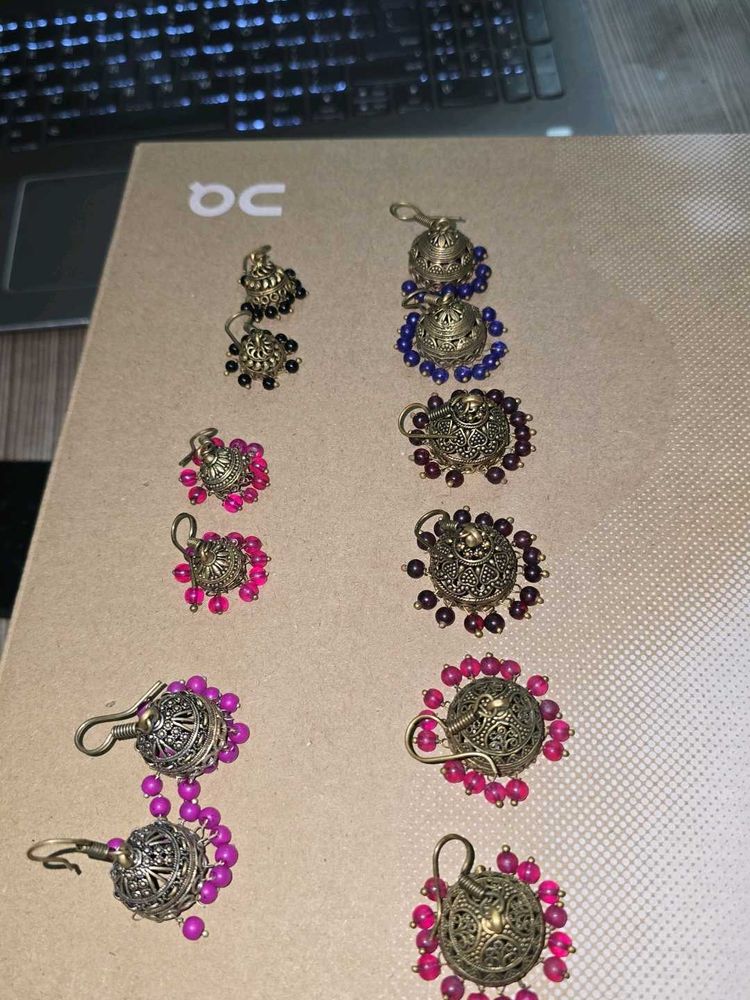 6 pairs of silver jhumkas
