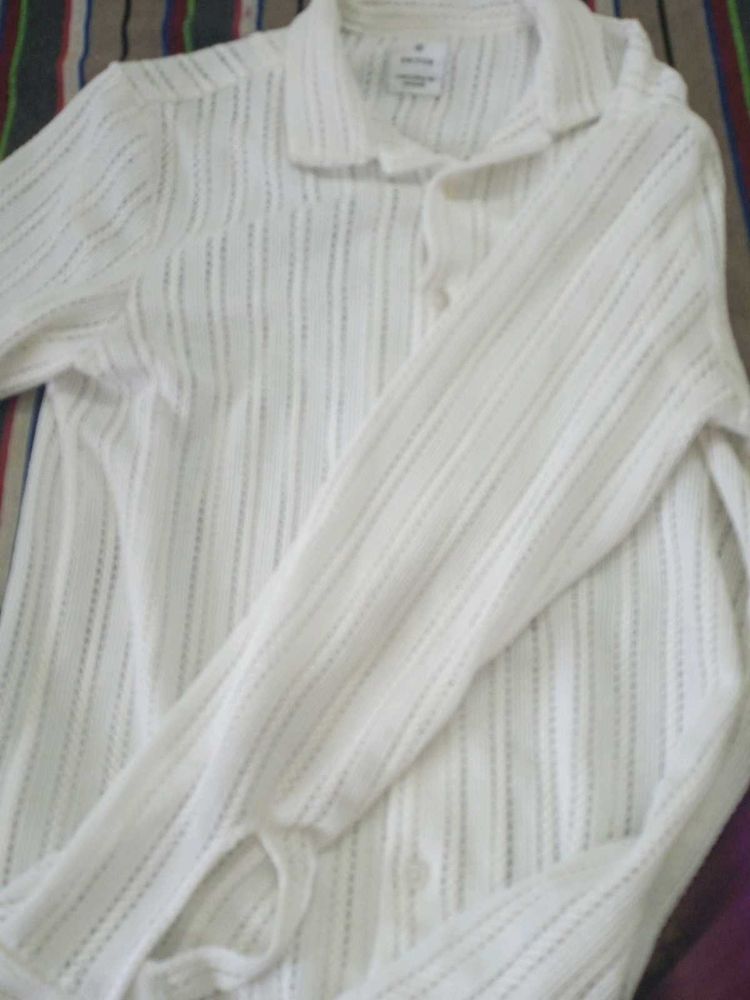 White Crochet Button-Up Shirt
