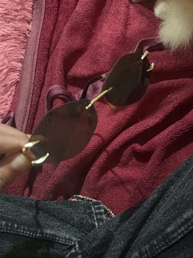 Gold Rimless Brown Tinted Geometric Sunglasses