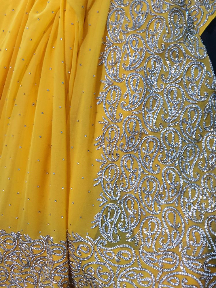Designer Heavy Rich Work Yellow Saree
