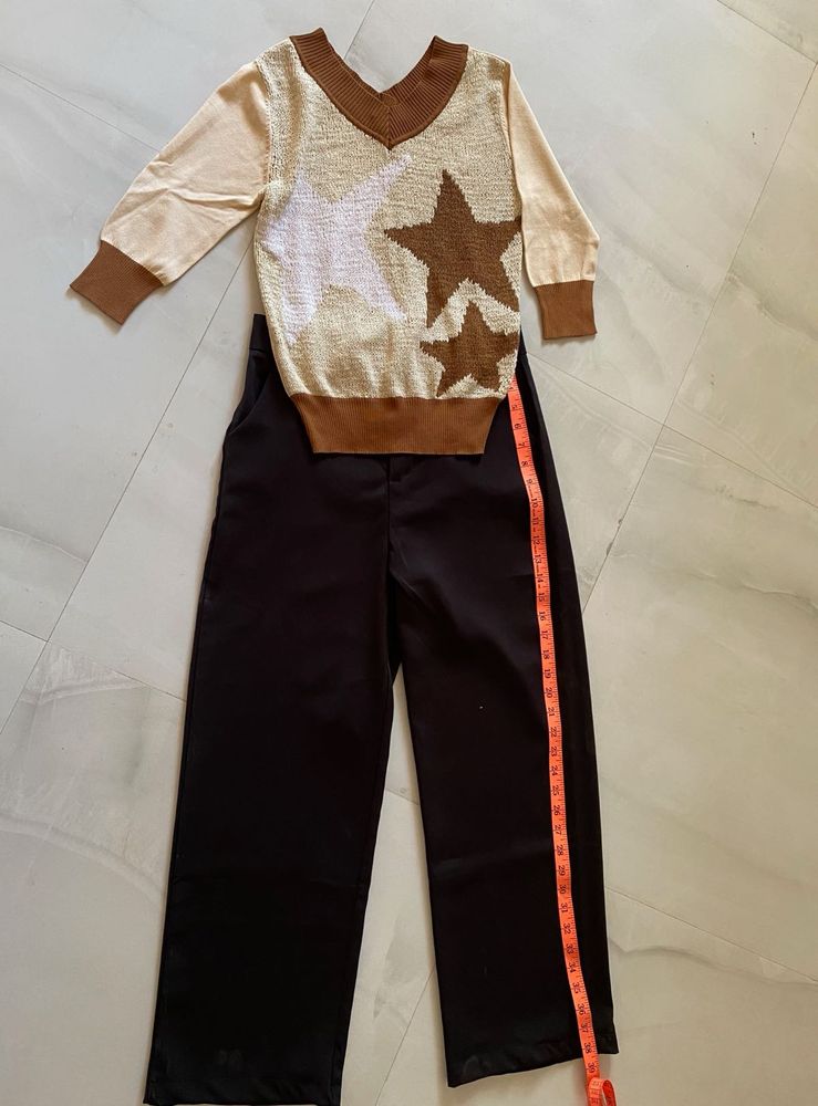 Co.ord Set:Knit Sweater&amp; Black Pants