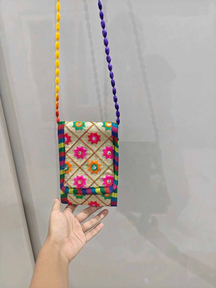 Boho Embroidered Sling Pouch