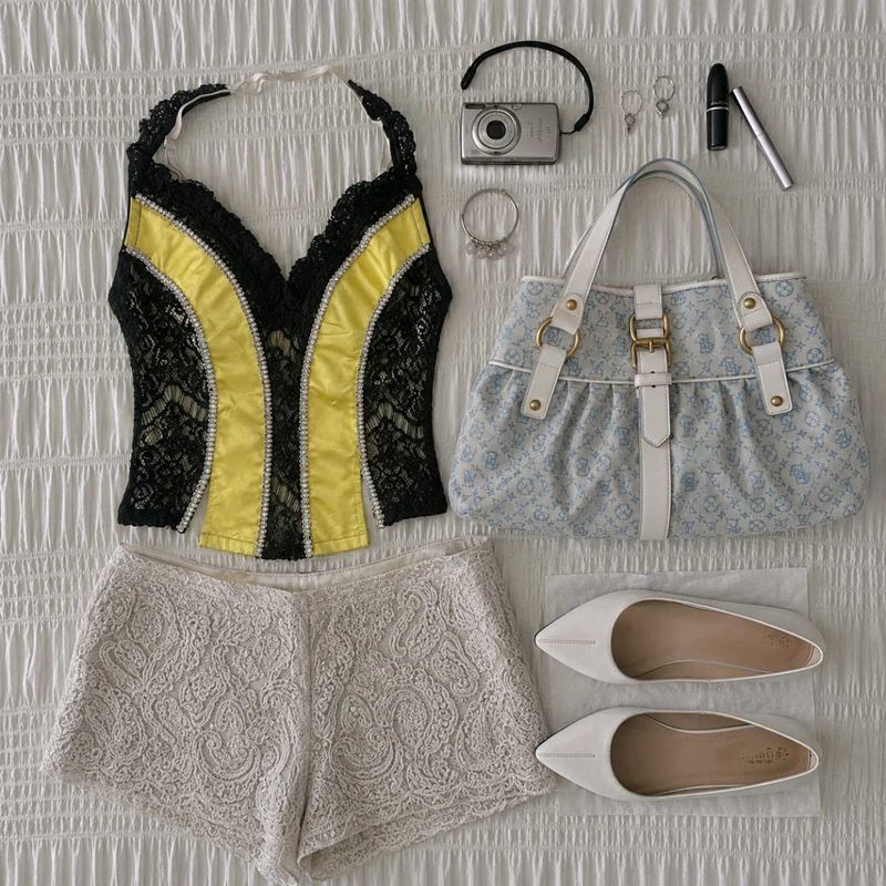Stylish Yellow &amp; Black Halter Top with Lace